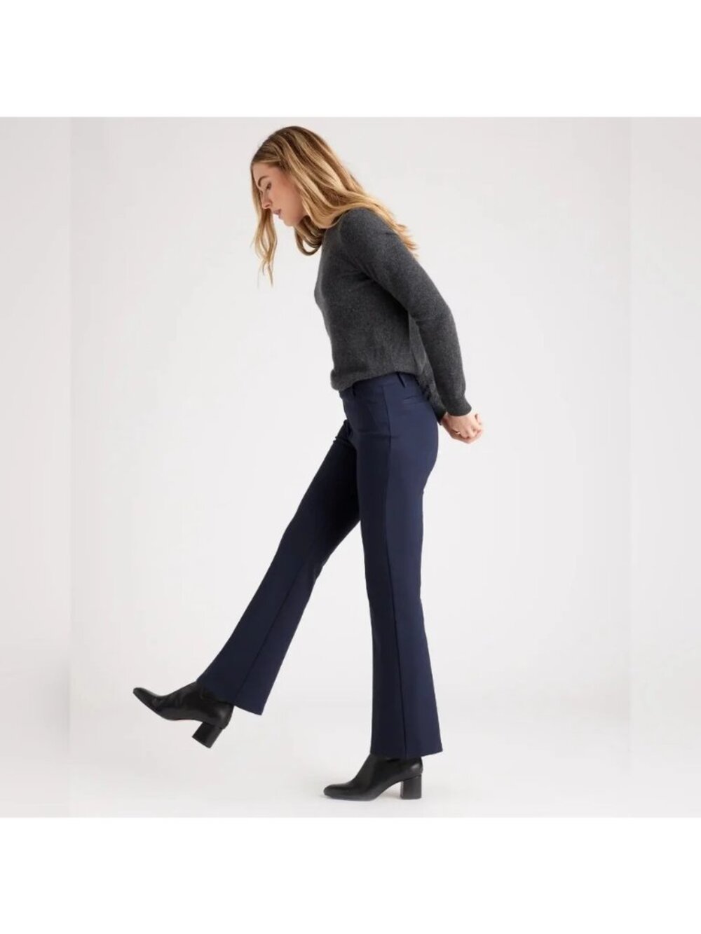 Quince Ultra-Stretch Ponte Bootcut Pants Navy Size S Office Academia